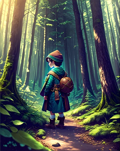 Young wizard in a magical forest