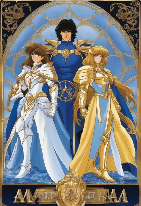 The anime characters stand side by side in a blue and white outfit, knights of zodiac girl, Saint Seiya, Estilo ova anime dos anos 80, armadura azul e prata gelo, Armadura refletida da cor do gelo da lasca, portrait knights of zodiac girl, este personagem ...