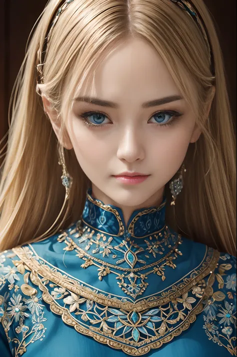 (dark shot:1.1)(absurderes、hight resolution、ultra-detailliert)、Full body of one woman、Mature woman with big breasts、Nobleman in a luxurious dress、Blonde long hair、Mature woman with thin big breasts、blue eyess、sexy dress、long-sleeve、Finely detailed eyes and...