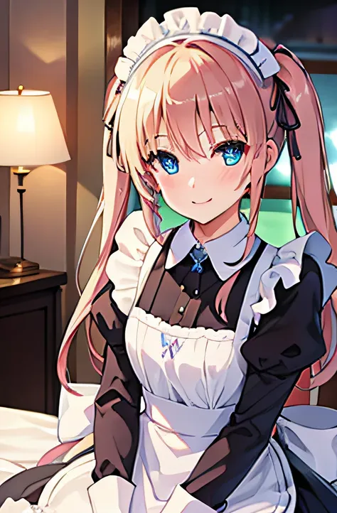 ((masterpiece)), ((best quality)), (ultra-detailed), a cute girl, 1girl, solo, maid0, ((beautiful eyes))0, smile