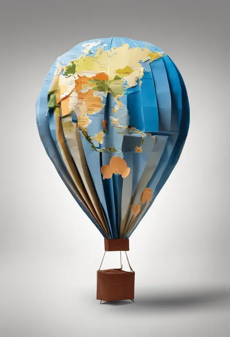 A picture of a hot air baloon whose baloon is a the (map of Earth: best detailed, masterpiece, ultra detailed: 1.5), it flies at dawn, over rolling grass hills, high details, best quality, 16k, [ultra detailed], masterpiece, best quality, (ultra detailed),...