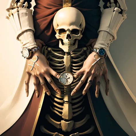 Praying Skeleton hands with money and rolex