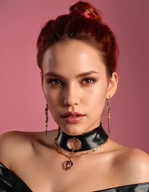 professional portrait photograph of bncbchm with a thin leather choker around her neck and has (glossy lips), looking at the cam...