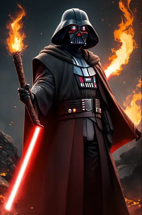 Darth sith with reaper mask, fire and earth background themed tittle “Joefiery”