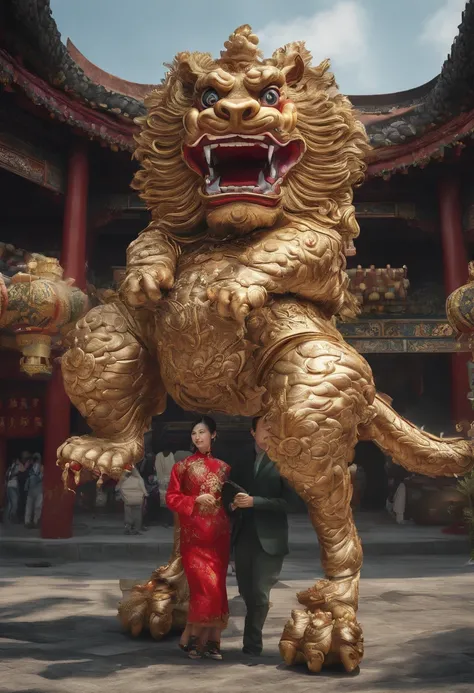 China-style，Lion dancing couple，VFX surreal altamente detalhado，Mancha，Vista distante，super-fino，Ultra - Detalhado，alta qulidade，8k ，oc renderizado，dynamic viewing angle