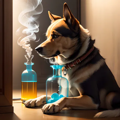 Dog smoking a bong realistic