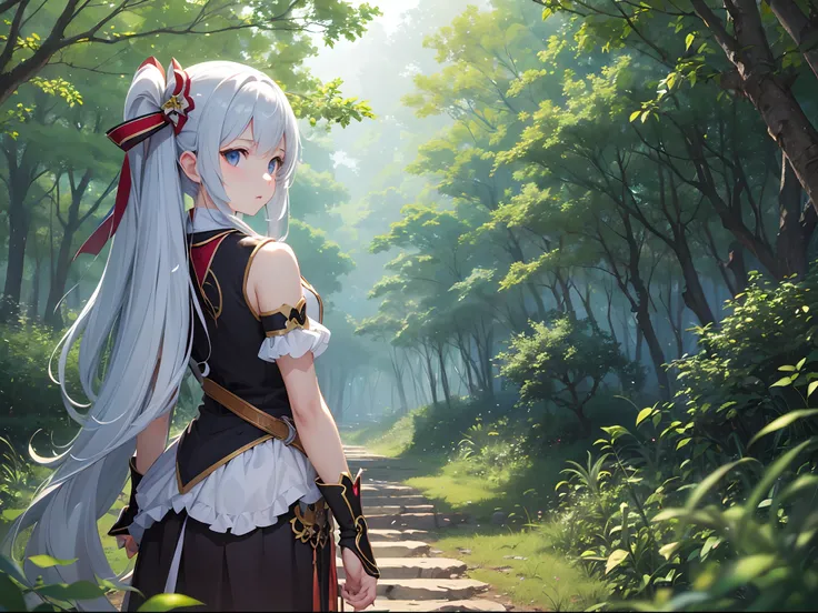 ((Finest quality)),(超A high resolution),(ultra-detailliert),((Best Anime)),sharpnes,Clair,Art with astounding depictions,In the dense forest:1.4, (1 Amazones:1.3),