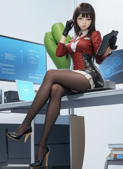 menina anime sentada em uma mesa com um computador e uma planta, detalhes finos. meninas da linha de frente, de meninas da linha de frente, Anya, Spy X Family, Meninas da linha de frente cg, meninas estilo linha de frente, Estilo de pista Azur, pixiv 3dcg ...