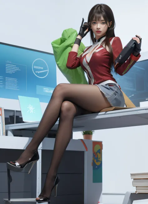 menina anime sentada em uma mesa com um computador e uma planta, detalhes finos. meninas da linha de frente, de meninas da linha de frente, Anya, Spy X Family, Meninas da linha de frente cg, meninas estilo linha de frente, Estilo de pista Azur, pixiv 3dcg ...