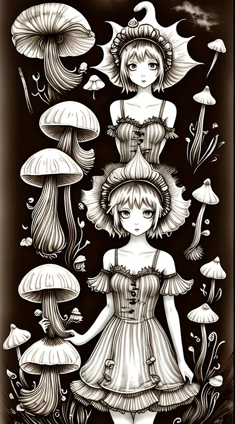 shaggy ink cap mushroom girl anime cute dress