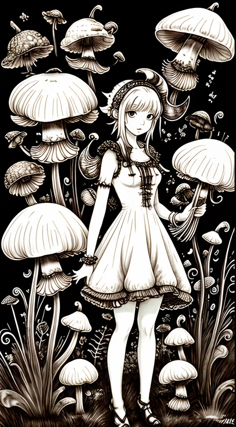 shaggy ink cap mushroom girl anime cute dress