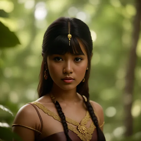 Mujer arafed con pelo largo  y un collar en un bosque, Chica filipina de piel morena, Hermosa joven de manila, still from a fantasy movie, south east asian with round face, Hermosa mujer del filipina, Filipinas, cinematic goddess shot, Retrato suave dispar...