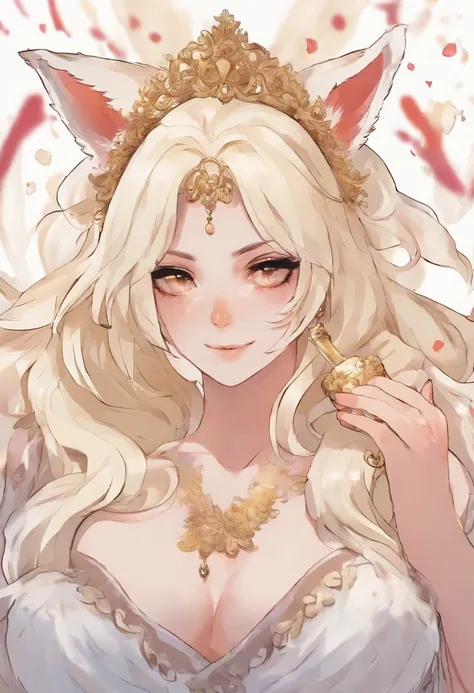 An attractive anthro kitsune with golden fur, multiple tails, she has white hair and white glowing intricate body tattoos; she is standing in a room at night; she is standing 10 feet away from the viewer; she is wearing earrings and no clothing; she is loo...