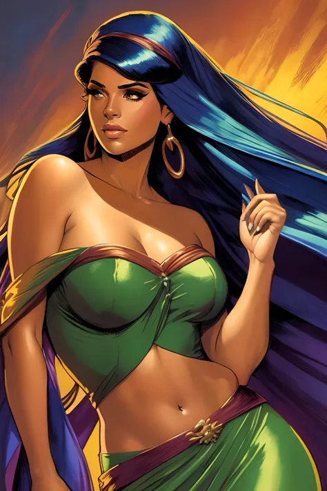 arte inspirada no estilo de john buscema, disco rigido, (melhor detalhe) (best quality), mulher ruiva posando para foto com long...