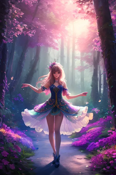 masterpiece, best quality, high quality,extremely detailed CG unity 8k wallpaper, An enchanting and dreamy scene of a fantasy forest, with towering trees, glowing mushrooms, and hidden fairy glens, creating a sense of mystique and enchantment, artstation, ...