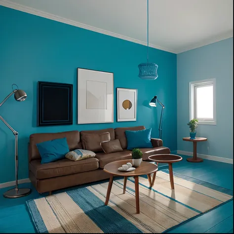 Modern furnishing blue walls