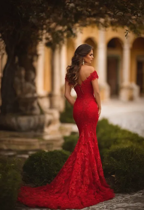 Uma linda cigana vestindo um lindo vestido vermelho. Toda adornada denouro