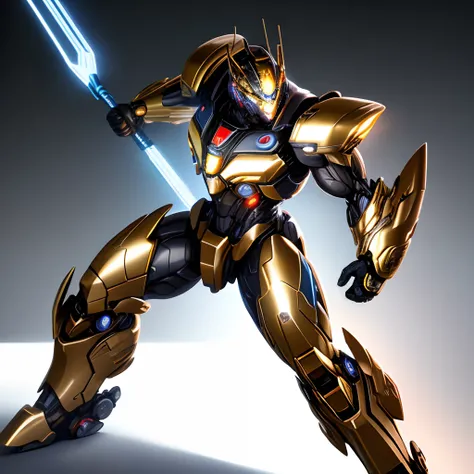 OC transformer, detailed face with glowing eyes, metallic body, glossy surface, dynamic flight pose, realistic rendering, vibrant colors, studio lighting.