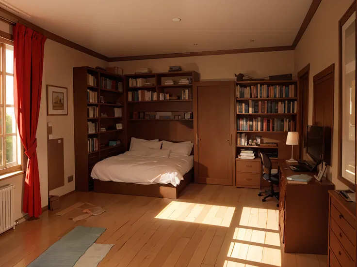 Bedroom with bookshelves surround the bed