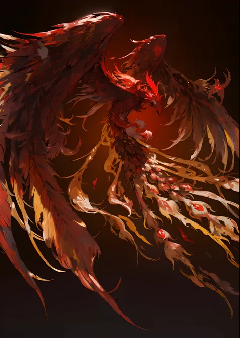 fantastical creature,Red Phoenix,Red feather bird wallpaper,Female phoenix,(//The main color of this character is red:1.4//),hyper HD, retinas, Anatomically correct, Textured skin, Super detail, Best quality, A high resolution,Beautiful immortal bird,(Gold...