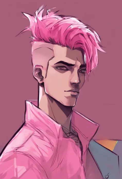 gay nfsw art, skinny boy, pink topknot hair, 2D style