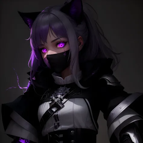 ((masterpiece)), (8k, high_resolution), (best quality), ((white hair)), ultra-detailed, mmo game character, awesome eyes, beautiful face, without mask, cat ears, purple night background, fantastic art, white hair, white clothes, lineage 2, woman holding sw...