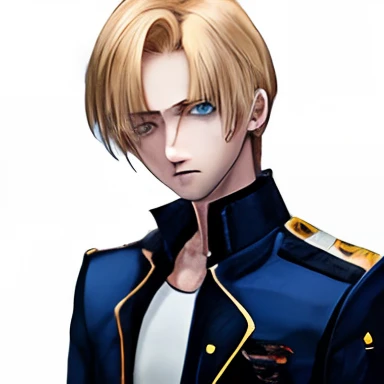 1boy, solo leon kennedy, blonde hair, blue eyes, side part hair, blue eyes, 17 years old, high school student.