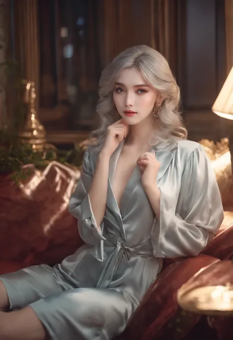 Wear sexy pajamas, Graceful personality, coquettish, study room, sofa, Random witch movements, Facing the Camera, scifi, First love ,realistic photo