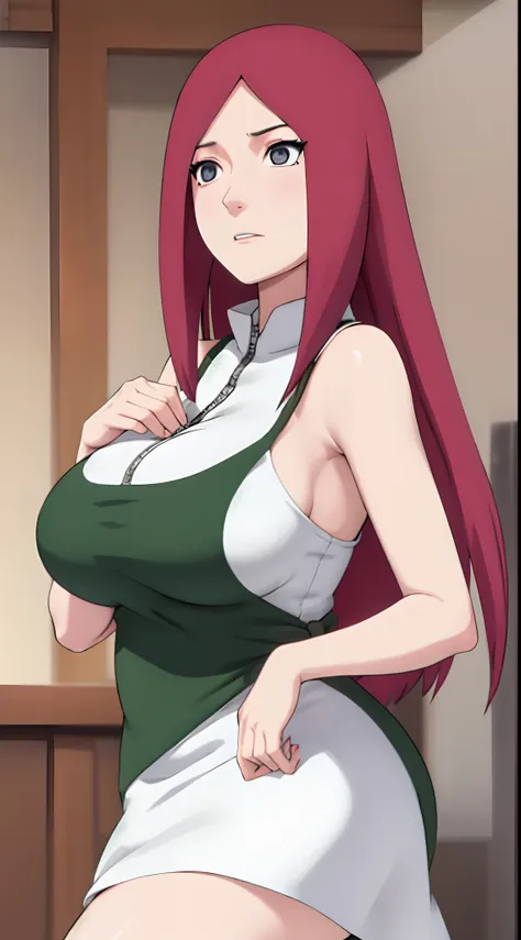 kushina, spaghetti strap mini dress, big breast, seductive expression,