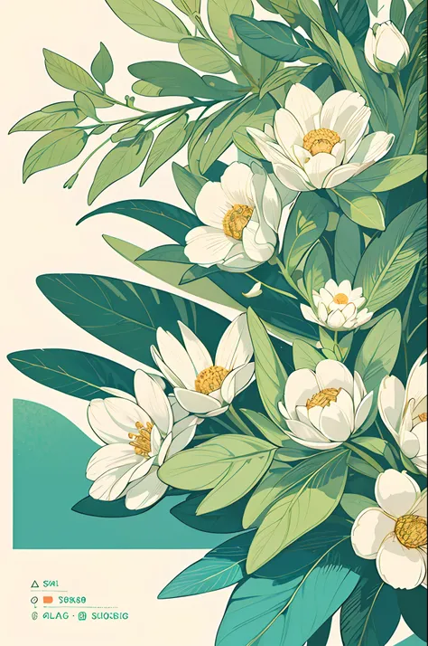 slight vintage color,planar,,riso print style,illustration,adolable,leave white space,low-saturation,lots of flowers，individuall...