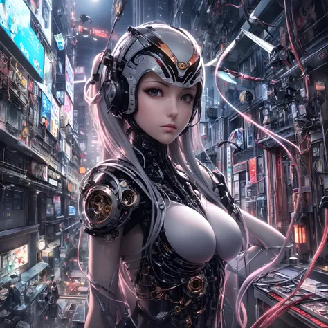 ((Finest quality)),(超A high resolution),(ultra-detailliert),((Best Anime)),sharpnes,Clair,Art with astounding depictions, Electromechanical,(android,Body fused with machine,Mechanical parts exposed from the body,Cables connected throughout the body)