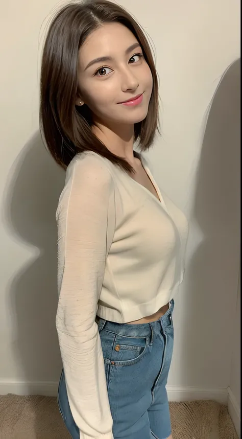 21 years old cute Japan woman、full bodyesbian、Standing、Model Posing、Wear only a long-sleeved T-shirt、(Photorealsitic:1.4)、(hyper realisitic:1.4)、(realisitic:1.3)、(Smooth lighting:1.05)、(Improved lighting quality in movies:0.9)、32K、1girl in、Realistic lighti...