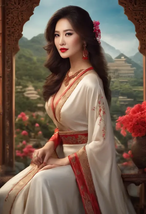 emulation，Beautuful Women，Raised sexy，closeup cleavage，Ni Ni，Asians，cool