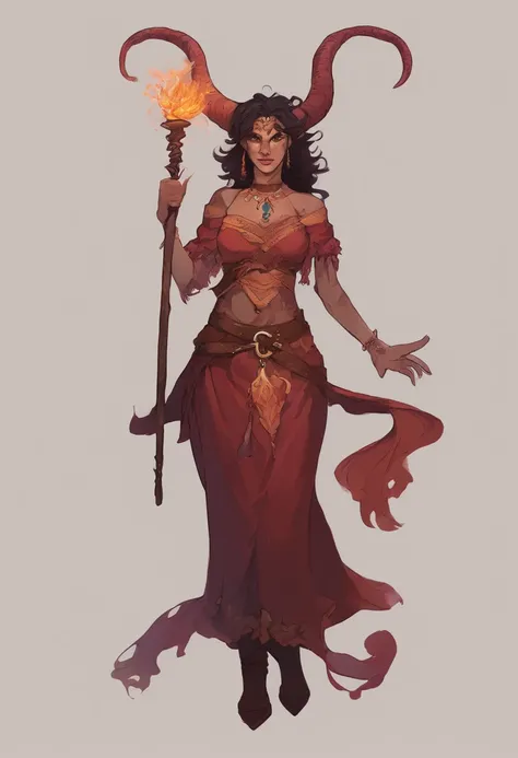 Female tiefling warlock dark hair bright skin