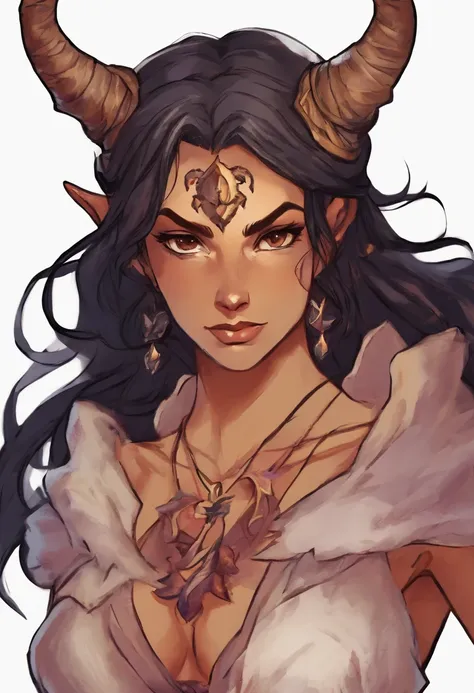 Female tiefling sorcerer dark hair shiny skin