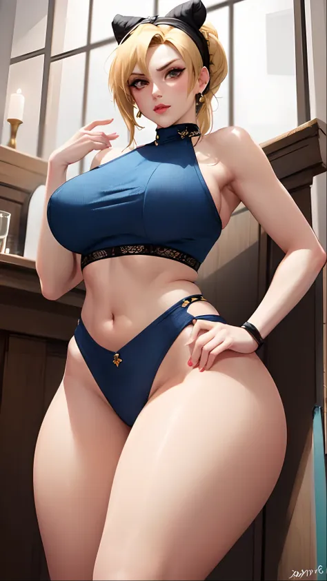 a close up of a woman in a blue bikini posing for a picture, Realistic bikini, thicc, menina anime sedutora, corpo perfeito fotorrealista, corpo perfeito sombreado realista, Oppai, pose sexy, figura completa hiperrealista, mulher bonita sedutora do anime, ...