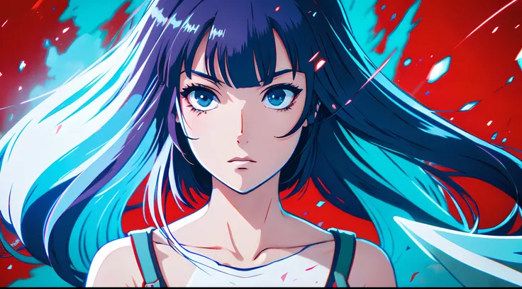 Menina anime com cabelo azul e colete vermelho com olhos azuis, estilo anime 4K, Anime Art Wallpaper 8K, arte de anime digital detalhada, badass anime 8 k, arte de anime digital, Anime Art Wallpaper 4K, Anime Art Wallpaper 4K, arte digital estilo anime, Pa...