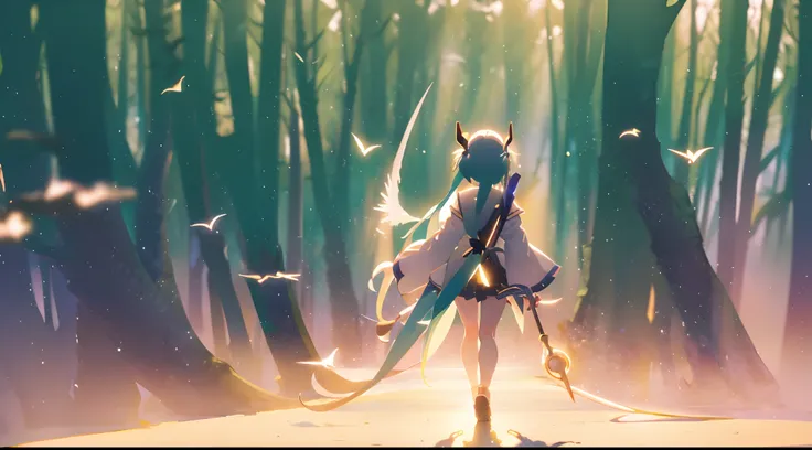 Big breasts Hatsune Miku，magical little girl，Wand in hand，wearing a wizard hat，The posture is natural，dyna，Great light and shadow，frontage，White light and shadow，Transparent light and shadow，The contrast is stark，Dramatic lighting effects，Anime watercolor ...