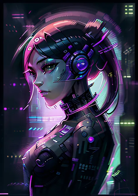 cyber girl with headphones and shiny hair, female cyberpunk anime girl, digital art for cyberpunk anime, dreamy cyberpunk girl, ...