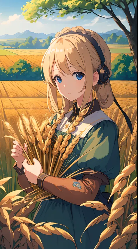 Masterpiece, best quality, (very detailed CG unified 8k wallpaper) (best quality), (best illustration), (best shade) nature harvest wheat, super meticulous , people working in the fields --v6