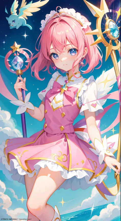 k hd，Anime girl with wand and star wand in her hand, portrait of magical girl, sparkling magical girl, magical little girl, cardcaptor sakura, pin on anime, clean and meticulous anime art, magical girl anime mahou shojo, beautiful anime art style, cute ani...