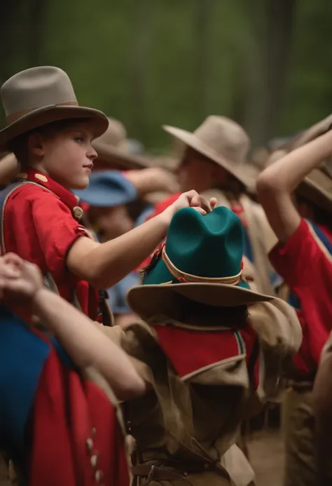 Scouts throwing their hats in jamboree camp