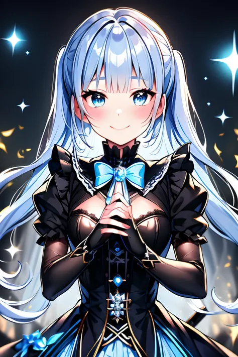 {{{finely detailed wallpaper best quality illustration}}} {{{Cool beautiful cute girl}}} {{{Face Focus}}} {Wearing a formal suit} {Face of the game} Glittering blue eyes {{{Dynamic poses with swords}}} Smile Flame {{{ Silver Hair Twin Tail Hair }}} {{parti...