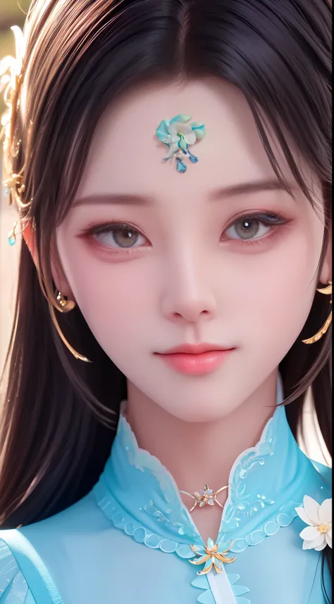 Cyan, Masterpiece, Best Quality, Ultra Detailed, High Detail, Super Detail, High Quality, (8K:1.3), Glossy Skin, Face Radiant, Delicate Skin Texture, Beautiful Face, (Natural Skin Texture: 1.2), Delicate and Attractive Eyes, (Skin Texture Detail: 1.2), Eye...