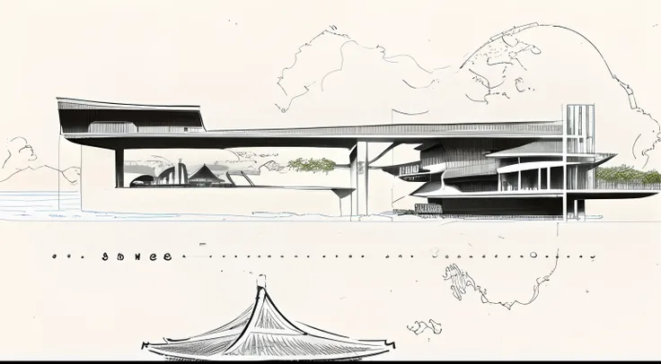 architecture floating in Tokyo Bay, sketch