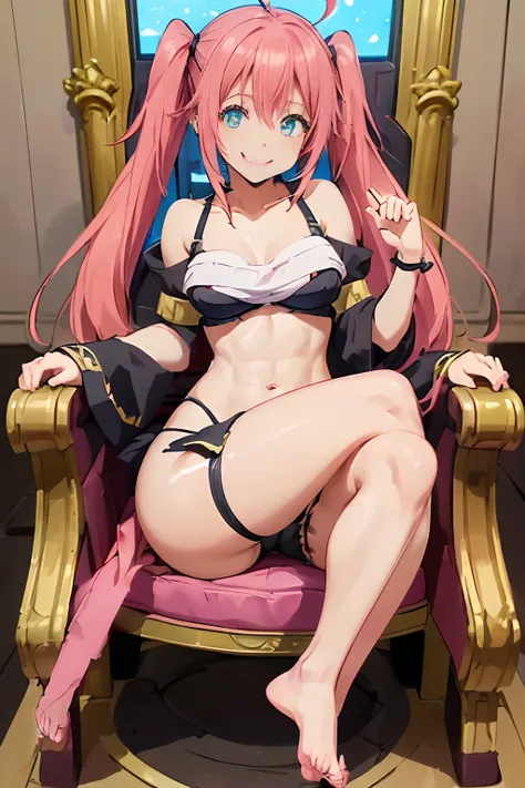 1Mulher、(Milim Nava de Tensura), Quando reencarnado, Eu era um personagem slime, (((Girl wearing only very short panties tucked into her ass and bra))),master part、qualidade superior、preciso、animesco、Child Demon King 、Aimei、Olhos azuis bonitos e detalhados...