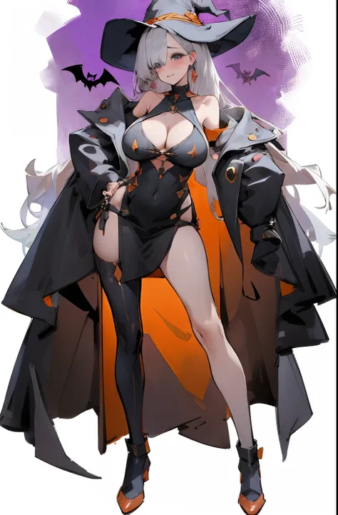 Bigboobs，cropped shoulders，knee length socks，Halloween dress up，Witch dress-up，sorceress woman，Stand up