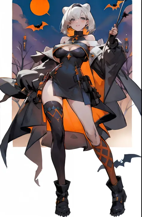 Bigboobs，cropped shoulders，knee length socks，Halloween dress up，Witch dress-up，sorceress woman，Stand up