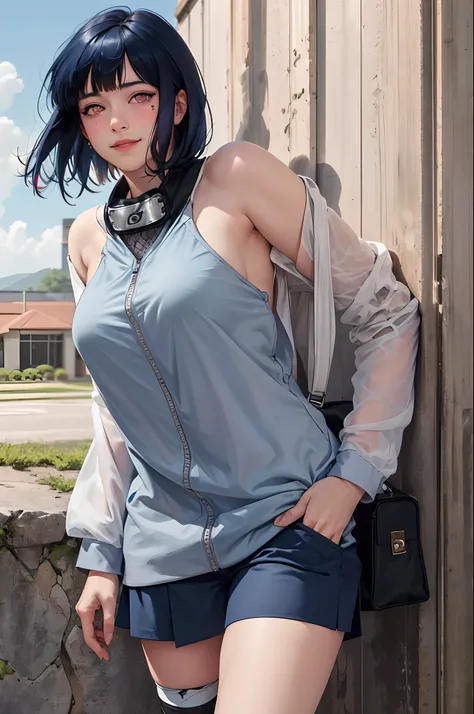 masterpiece, hinata(boruto), 1girl, solo, young female, ((((naked)))), (high School), outdoors, looking at you, cloudy sky, perfect composition, detailed lips, school building, large breast, beautiful face, body propotion, blush, (pink lips), ((short hair)...