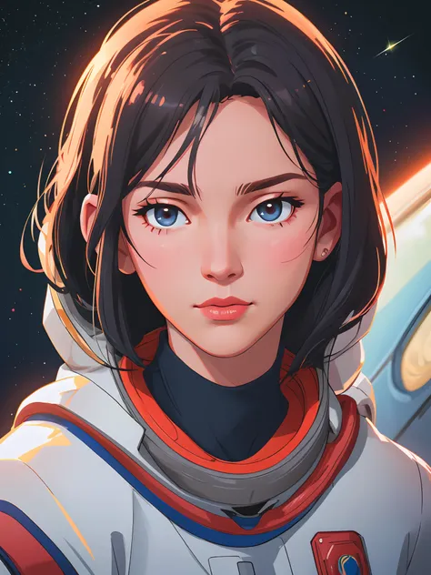 young female in sexy astronaut suit j0rd7nj0n3s in space, beautiful face, realistic photo, (portrait), [smoke], [haze], natural ...